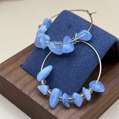 Brincos Crioulos em Aço Inoxidável com Contas Boêmias e Água-Marinha - Estilo Boho Chic