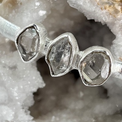 Pulseira de Quartzo Hérkimer em Prata Sterling 925 - Joia em Bruto Exclusiva