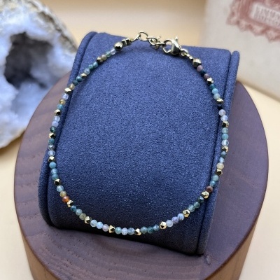 Pulseira Elegante de Ágata Indiana e Hematita - Estilo e Energia