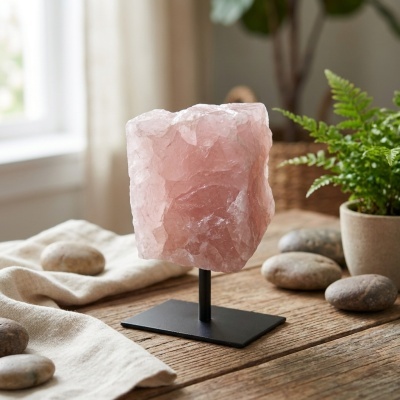 Quartzo Rosa Natural em Base Metálica — Pedra do Amor e da Harmonia