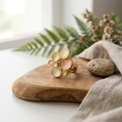 Anel Parisian Glow – Dourado & Mosaico em Resina