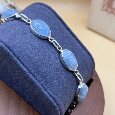Pulseira de Aquamarine Natural em Prata de Lei 925 - Elegância e Serenidade