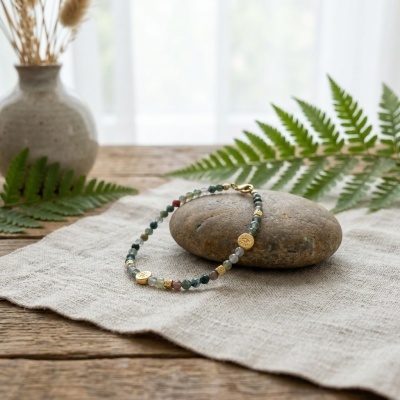 Pulseira de Ágata Indiana e Hematita - Estilo Elegante e Equilíbrio Energético