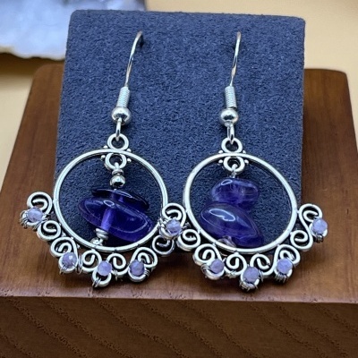 Brincos Aço Inoxidável com Ametista Natural