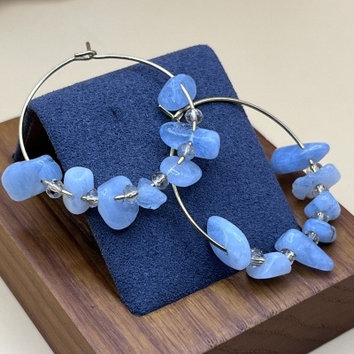 Brincos Crioulos em Aço Inoxidável com Contas Boêmias e Água-Marinha - Estilo Boho Chic