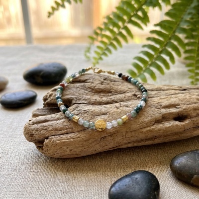 Pulseira de Ágata Indiana e Hematita - Estilo Elegante e Equilíbrio Energético