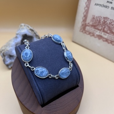 Pulseira de Aquamarine Natural em Prata de Lei 925 - Elegância e Serenidade