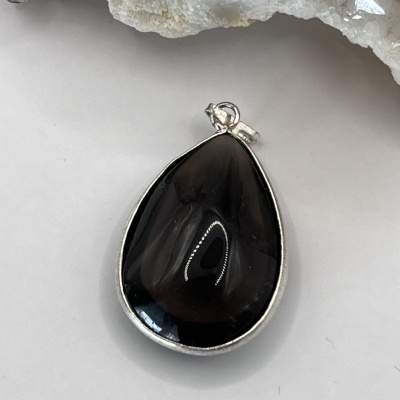Pingente Gota de Quartzo Fumê em Banho de Prata