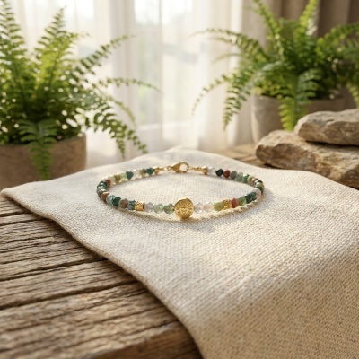 Pulseira de Ágata Indiana e Hematita - Estilo Elegante e Equilíbrio Energético