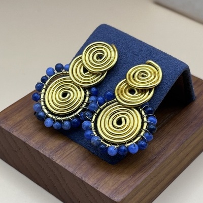 Brincos Artesanais em Aço Inoxidável com Pedra Natural de Sodalita - Estilo Elegante e Durável