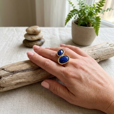 Anel Dourado Elegance – Pedra Natural