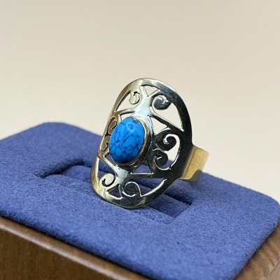 Anel de Bronze com Turquesa Natural - Ajustável, Estilo e Sofisticação Artesanal