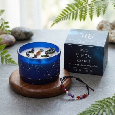vela de cristal signo virgem com pulseira