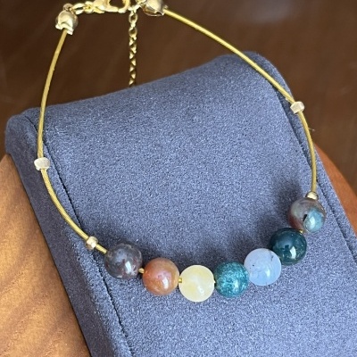 Pulseira em Aço Dourado com Pedras Naturais Multicolor