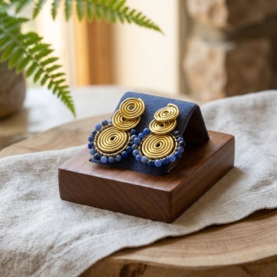 Brincos Artesanais em Aço Inoxidável com Pedra Natural de Sodalita - Estilo Elegante e Durável