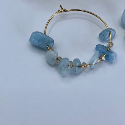 Brincos Crioulos em Aço Inoxidável com Contas Boêmias e Água-Marinha - Estilo Boho Chic