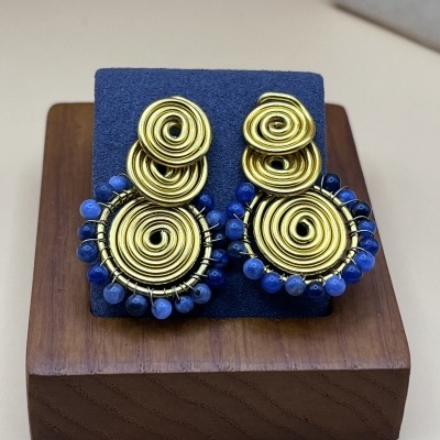 Brincos Artesanais em Aço Inoxidável com Pedra Natural de Sodalita - Estilo Elegante e Durável