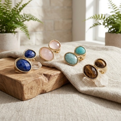 Anel Dourado Elegance – Pedra Natural