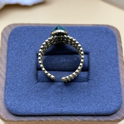 Anel Multi-Anel Ajustável Dourado com Pedras Naturais - Verde Escuro