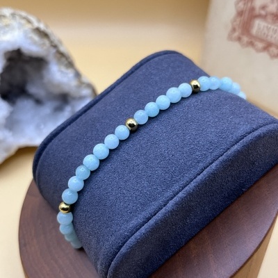 Pulseira Elástica de Contas de Ágata Azul Turquesa - Elegância e Versatilidade