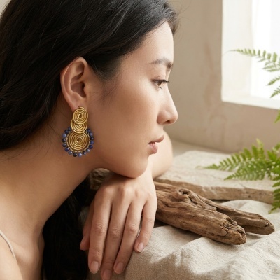 Brincos Artesanais em Aço Inoxidável com Pedra Natural de Sodalita - Estilo Elegante e Durável
