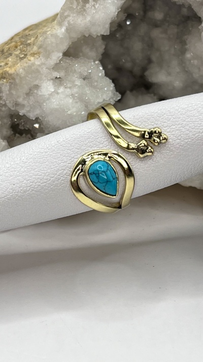 Anel Ajustável em Bronze com Turquesa - Estilo e Energia Natural