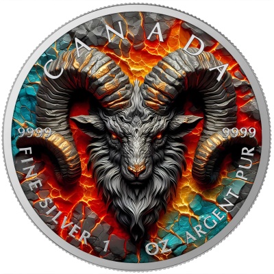 Canadá 5 Dollars 2025 Stone Zodiac Áries - 1 oz Prata Colorida