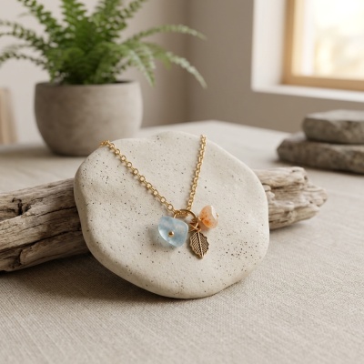 Colar Inox Leaf Stones – Corrente Dourada & Pedras Naturais