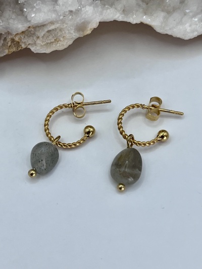 Brincos Crioulos em Aço Inoxidável com Labradorite - Design Francês Elegante