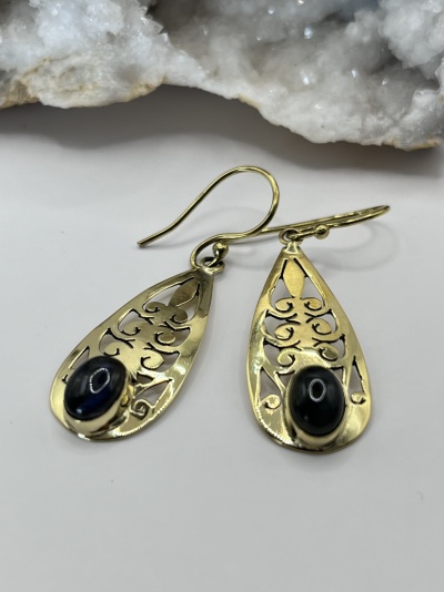 Brincos de Bronze com Labradorite - Elegância Artesanal da Índia