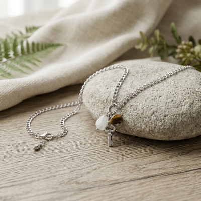 Colar Inox Key Stones – Corrente Prateada & Pedras Naturais