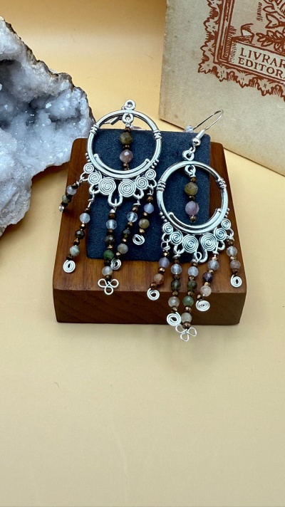 Brincos em Aço Inoxidável com Labradorite – Crioulos Artesanais