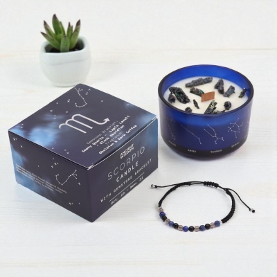 Vela de Cristal Escorpião - Quartzo Fumado, Lápis-Lazúli e Obsidiana Negra para Transformação e Proteção