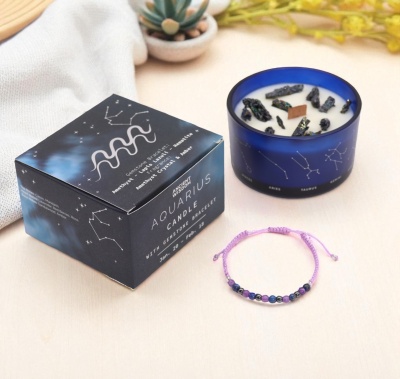 Vela de Cristal Aquário - Ametista, Lápis-Lazúli e Hematita