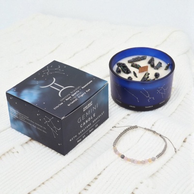 Vela de Cristal Gémeos - Citrino, Quartzo Rosa e Pedra da Lua para Criatividade e Equilíbrio