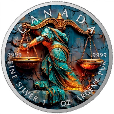 Canadá 5 Dollars 2025 Stone Zodiac Balança - 1 oz Prata Colorida