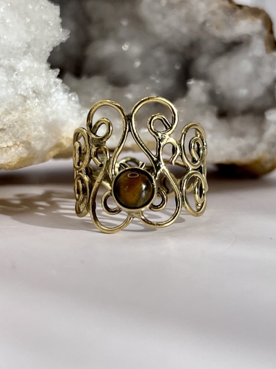 Anel de Bronze com Olho de Tigre Ajustável - Força, Proteção e Elegância Natural