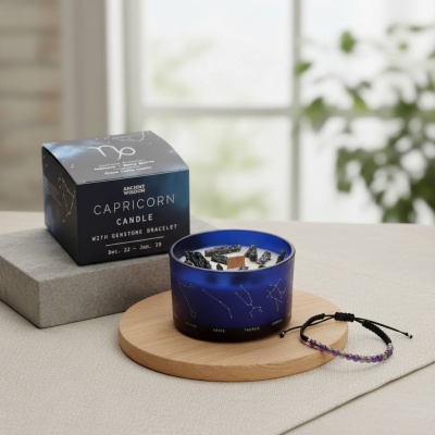 Vela de Cristal Capricórnio - Ametista e Quartzo Fumado para Foco e Estabilidade