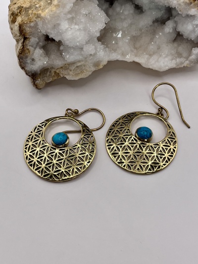 Brincos de Bronze com Turquesa - Elegância Artesanal