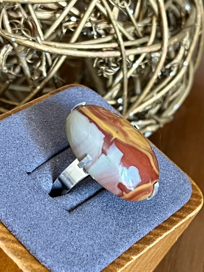 Anel Ajustável em Aço Inoxidável com Jaspe Australiano