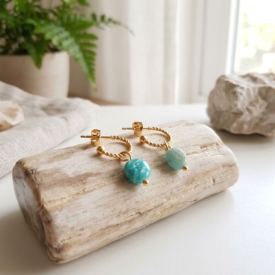 Brincos Aço Inoxidável semi-aberto com Amazonite