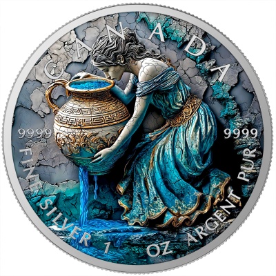 Canadá 5 Dollars 2025 Stone Zodiac Aquário - 1 oz Prata Colorida
