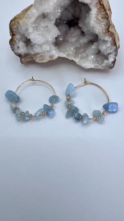 Brincos Crioulos em Aço Inoxidável com Contas Boêmias e Água-Marinha - Estilo Boho Chic