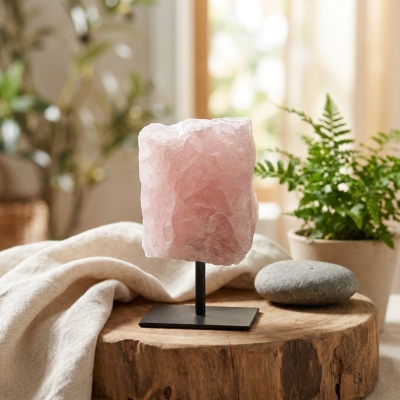 Quartzo Rosa Natural em Base Metálica — Pedra do Amor e da Harmonia