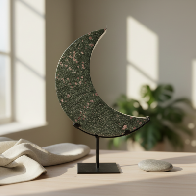Zoisite com Rubi – forma Lua Crescente, em suporte personalizado