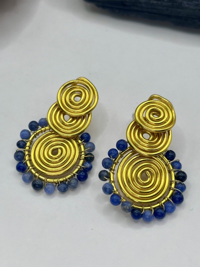 Brincos Artesanais em Aço Inoxidável com Pedra Natural de Sodalita - Estilo Elegante e Durável