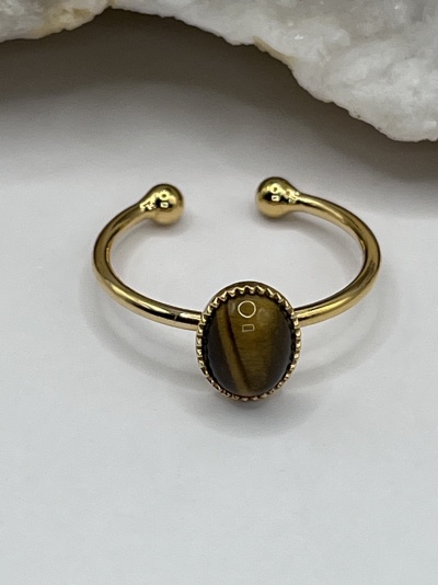 Anel Fino Banhado a Ouro com Olho de Tigre