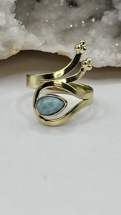 Anel Ajustável em Bronze com Aquamarine - Elegância e Serenidade