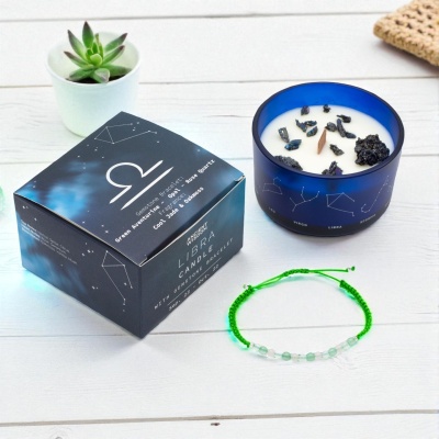 Vela de Cristal Balança - Aventurina Verde, Opala e Quartzo Rosa para Harmonia e Amor