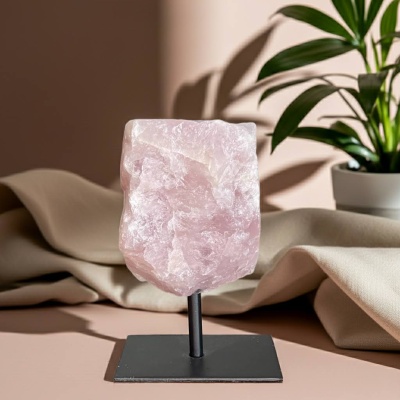 Quartzo Rosa Natural em Base Metálica — Pedra do Amor e da Harmonia